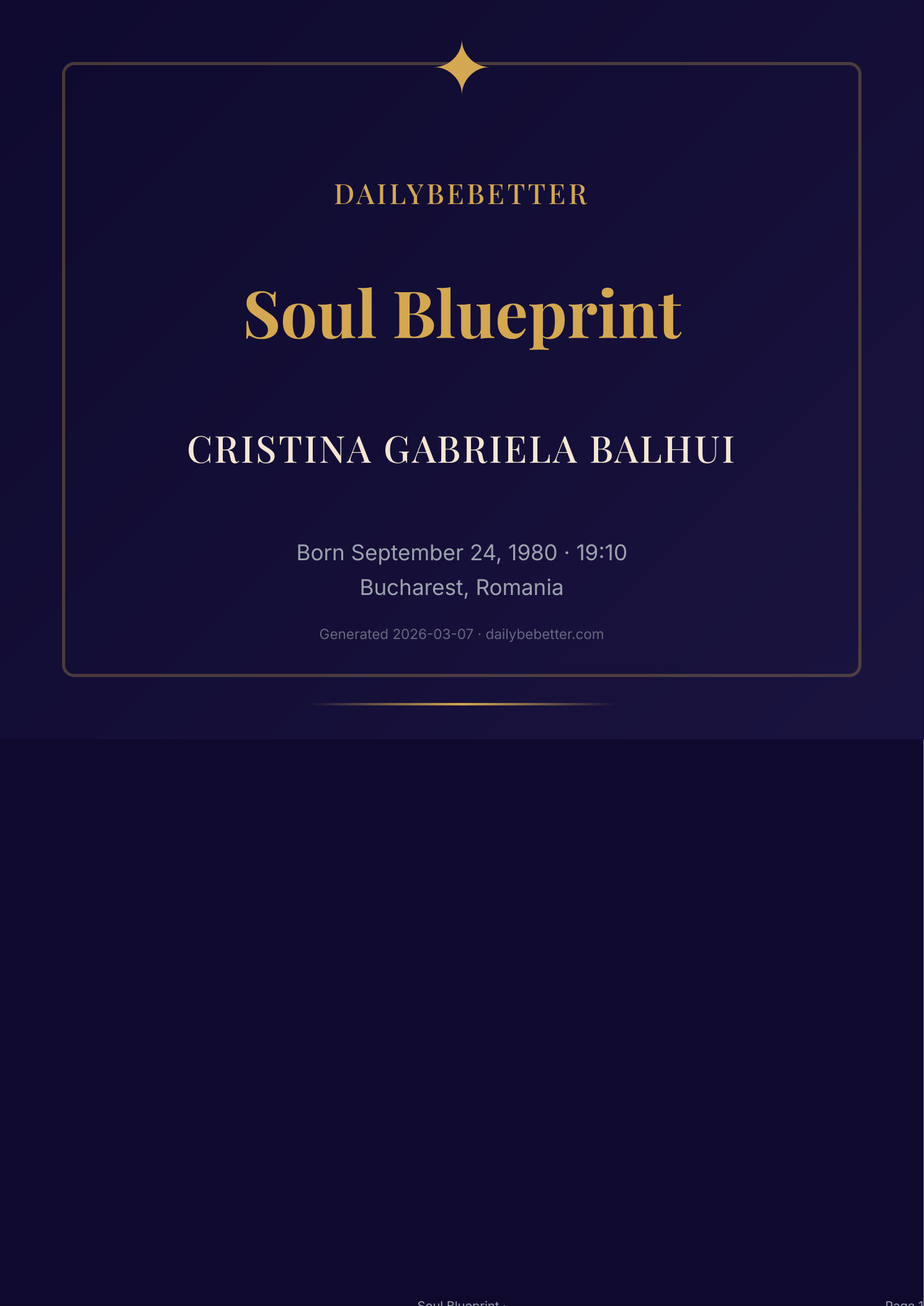 Soul Blueprint personalized report cover page with recipient name